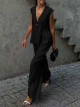 Elegant Sleeveless Co-ord Set - M, Black image