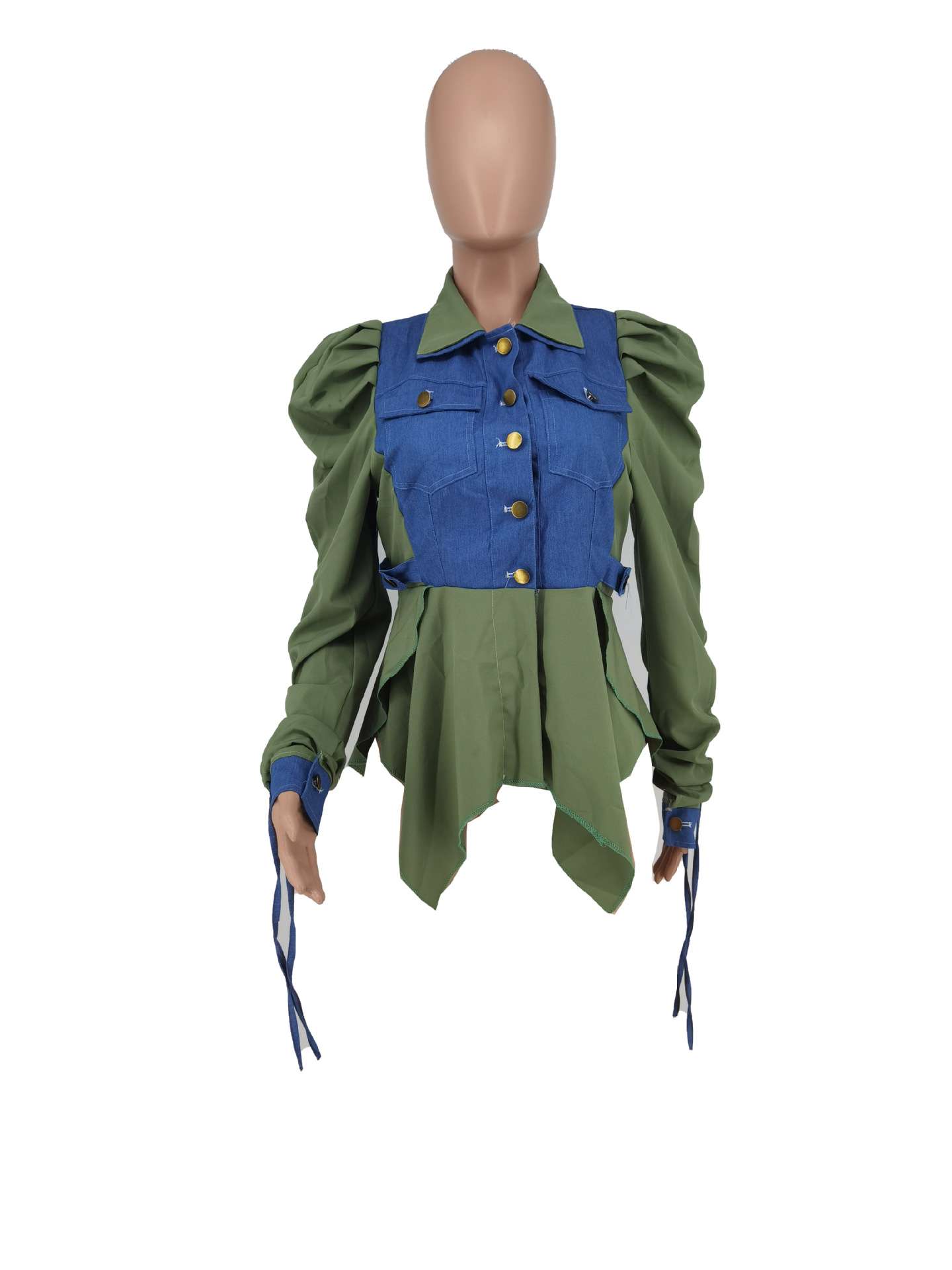 Button Down Patchwork Shirt  Jacket Crop Top image 6