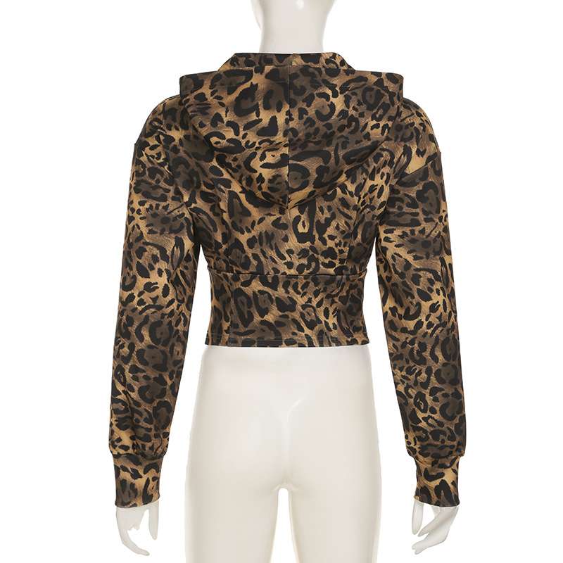 Leopard Printed Long Sleeve Zipper Hoodie image 3