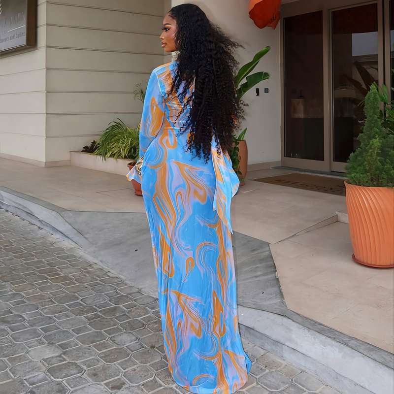 Swirl Maxi Dress with Flared Sleeves image 2