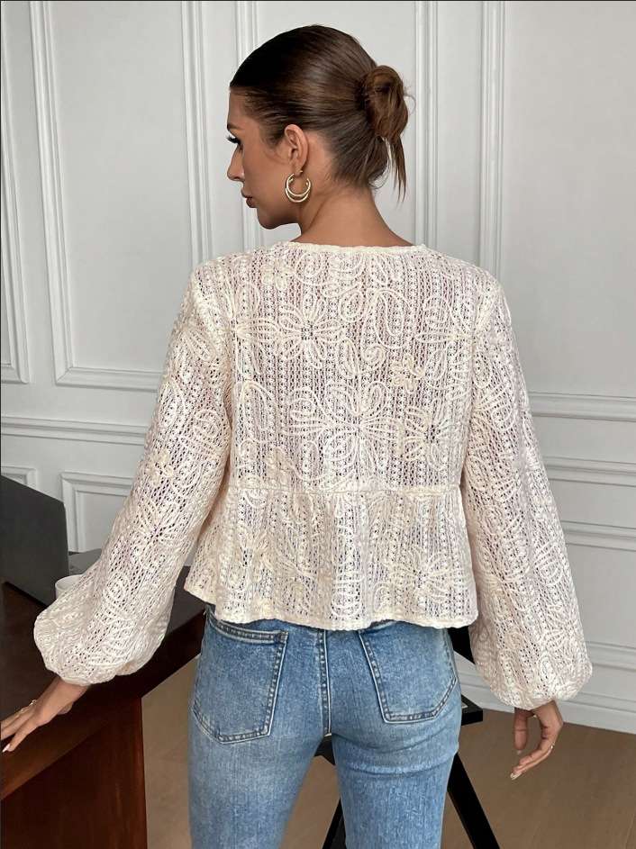 Elegant Crochet Tie-Front Blouse image 2