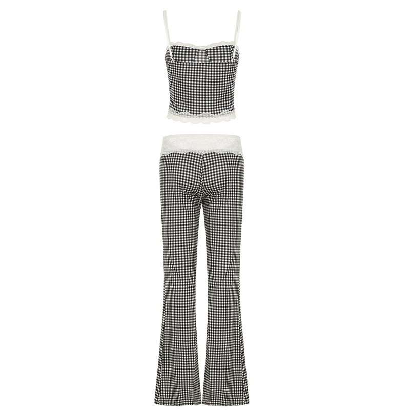 Gingham Print Lace Cami Top Bootcut Pants image 5