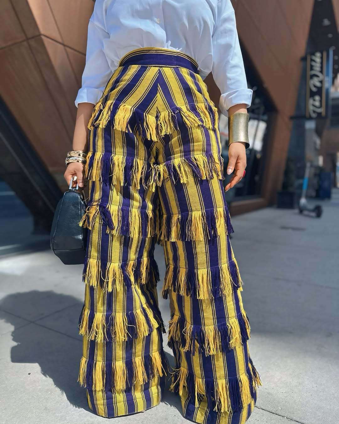 Bohemian Striped Fringed Wide-Leg Pants image 3