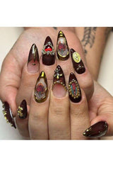 Press on Fake Nails with Vintage Golden Charms image 0