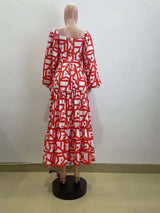 Spring elegant slit printed u-neck dress image 4