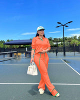 Long Sleeve Pullover Tops with Long Straight Leg Pants Set - L, Mandarin Red image
