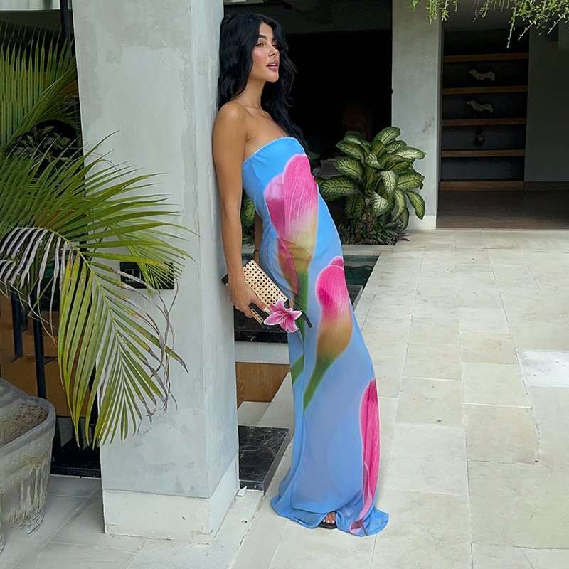Strapless Floral Print Maxi Dress image 2