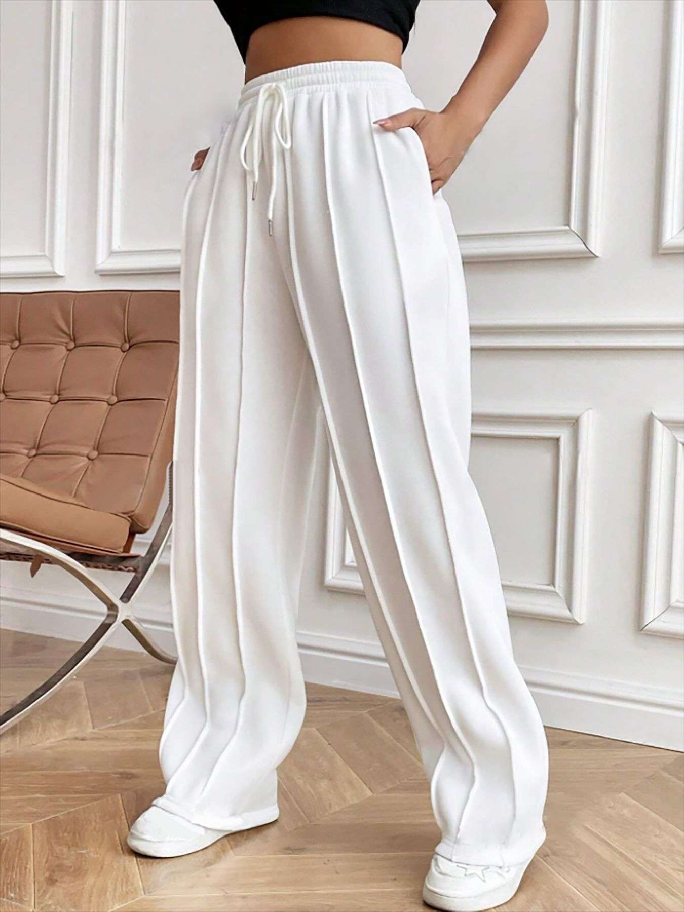 Casual Drawstring Waist Pleated Sweatpants image 0