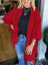 Tassel Cardigan Wrap Open Front Poncho Sweater image 1