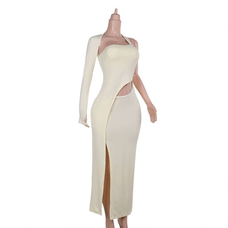 One-shoulder solid maxi dress image 4