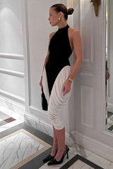 Monochrome Halter Neck Ruched Midi Dress image 0