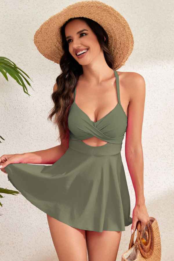 Sexy Patchwork Cut-Out Front Tankini Swimsuit 2pcs Set image 6