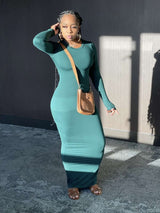 Fashion Solid Long Sleeves Bodycon Dress - M, Lake Green image