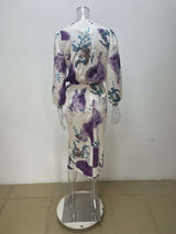 Floral-Wrap Dress with Puffed Sleeves image 5