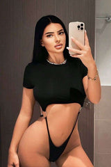 Cut-Out Monokini with Crop Tee Overlay - L, Black image