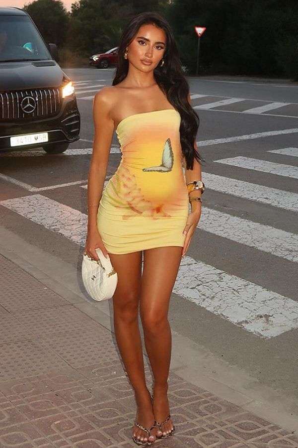 Sunset Butterfly Print Strapless Mini Dress - L, Cream Beige image