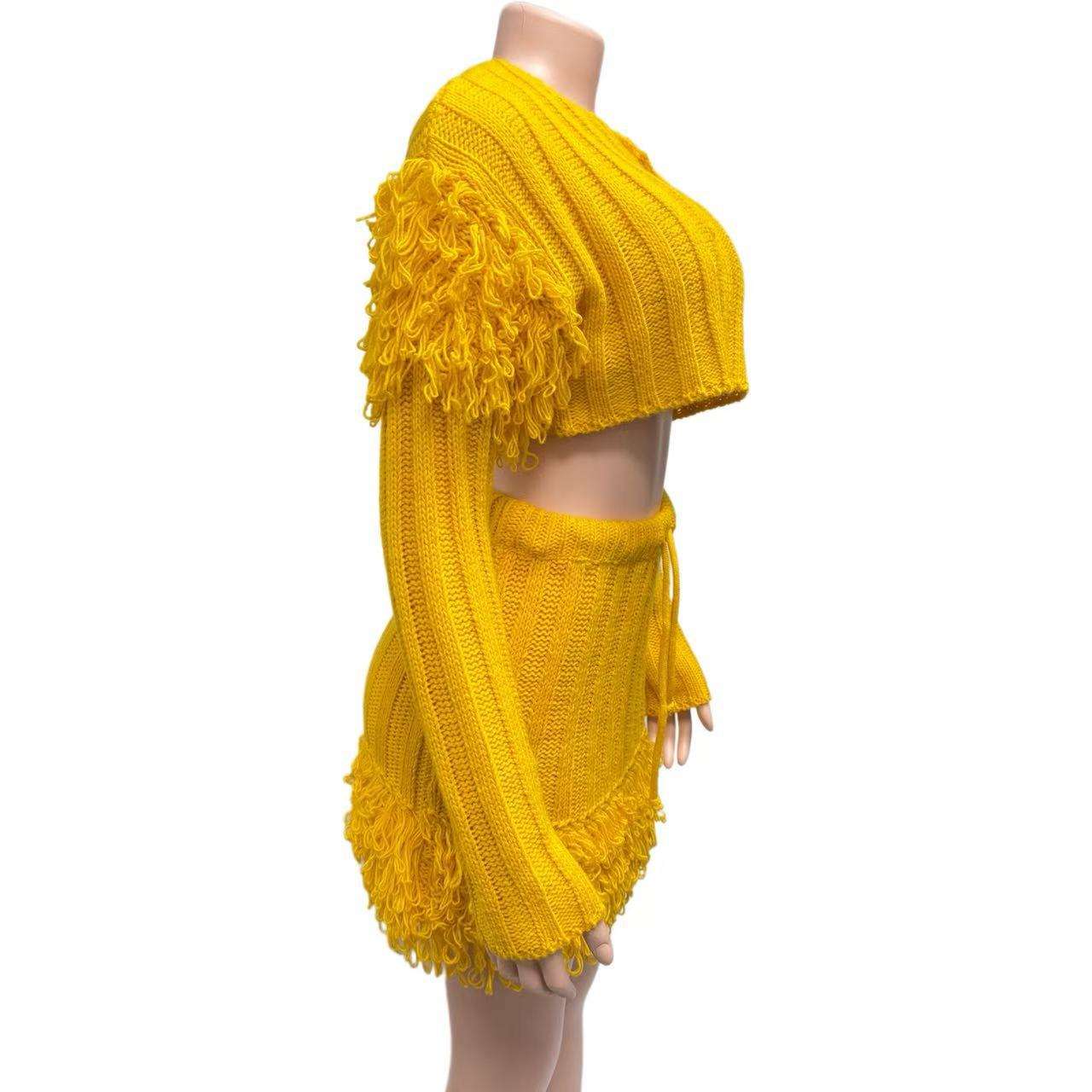 Yellow Cropped Set with Pleated Mini Skirt image 4