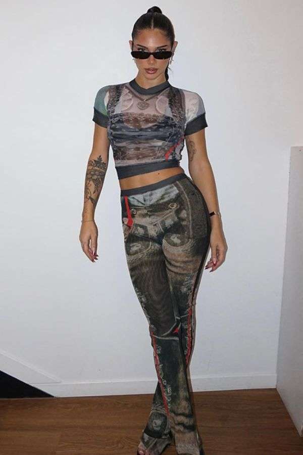 Edgy Printed Two-Piece Long Set - S, Multi Black image