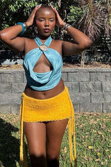 Textured Mini Skirt with Side Ties image 0