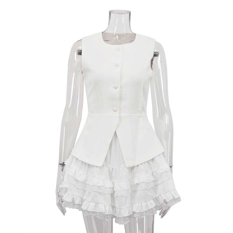 Sleeveless Peplum Blazer Top and Ruffled Mini Skirt Set image 3