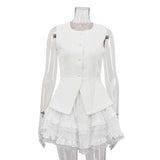 Sleeveless Peplum Blazer Top and Ruffled Mini Skirt Set image 3