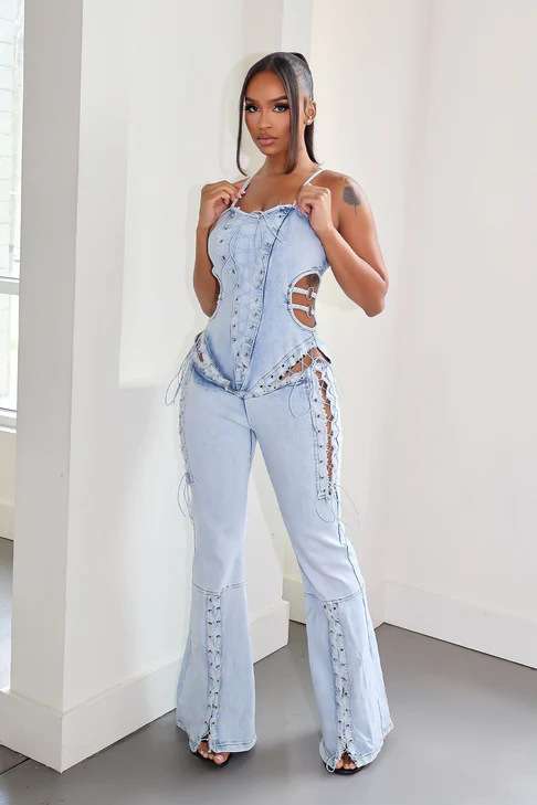 Corset-Style Two-Piece Jumpsuit with Flared Pants image 1