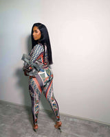 Geometric Print Zipper Front Two Piece Set image 2