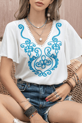 Open Shoulder Floral Printed Chiffon Loose Shirt image 4