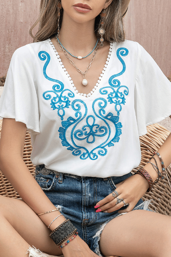 Open Shoulder Floral Printed Chiffon Loose Shirt image 4