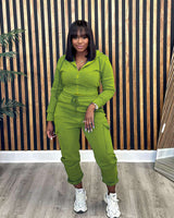 Casual Sportswear Tracksuit Set - S, Olive Branch Green image