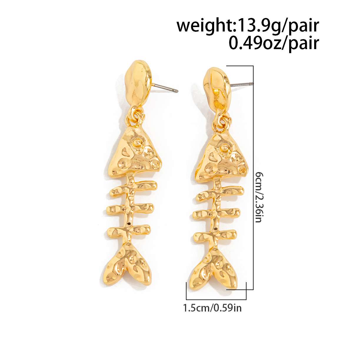 Gold Fishbone Dangle Earrings image 3