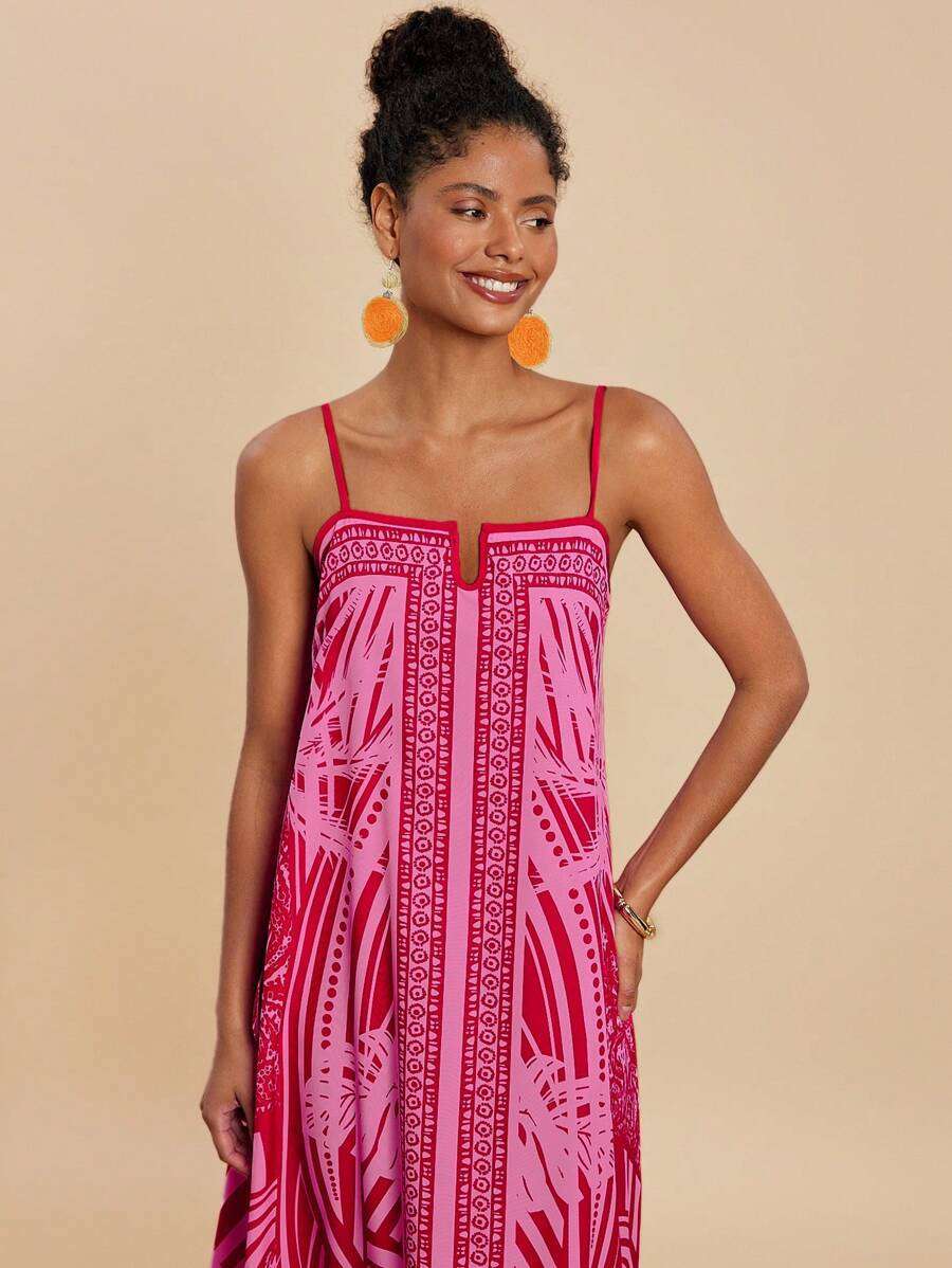 Tropical Print Maxi Dress with Spaghetti Straps image 3