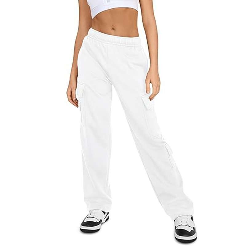 High Waisted Casual Cargo Sweatpants - S, White image