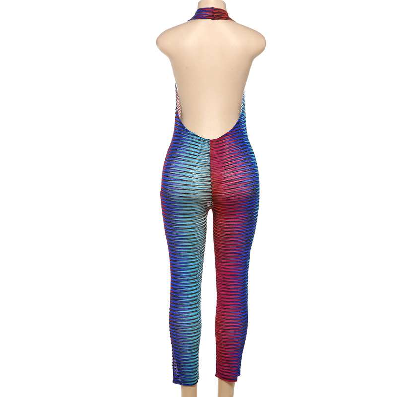 Vibrant Multicolor Striped Halter Jumpsuit image 4