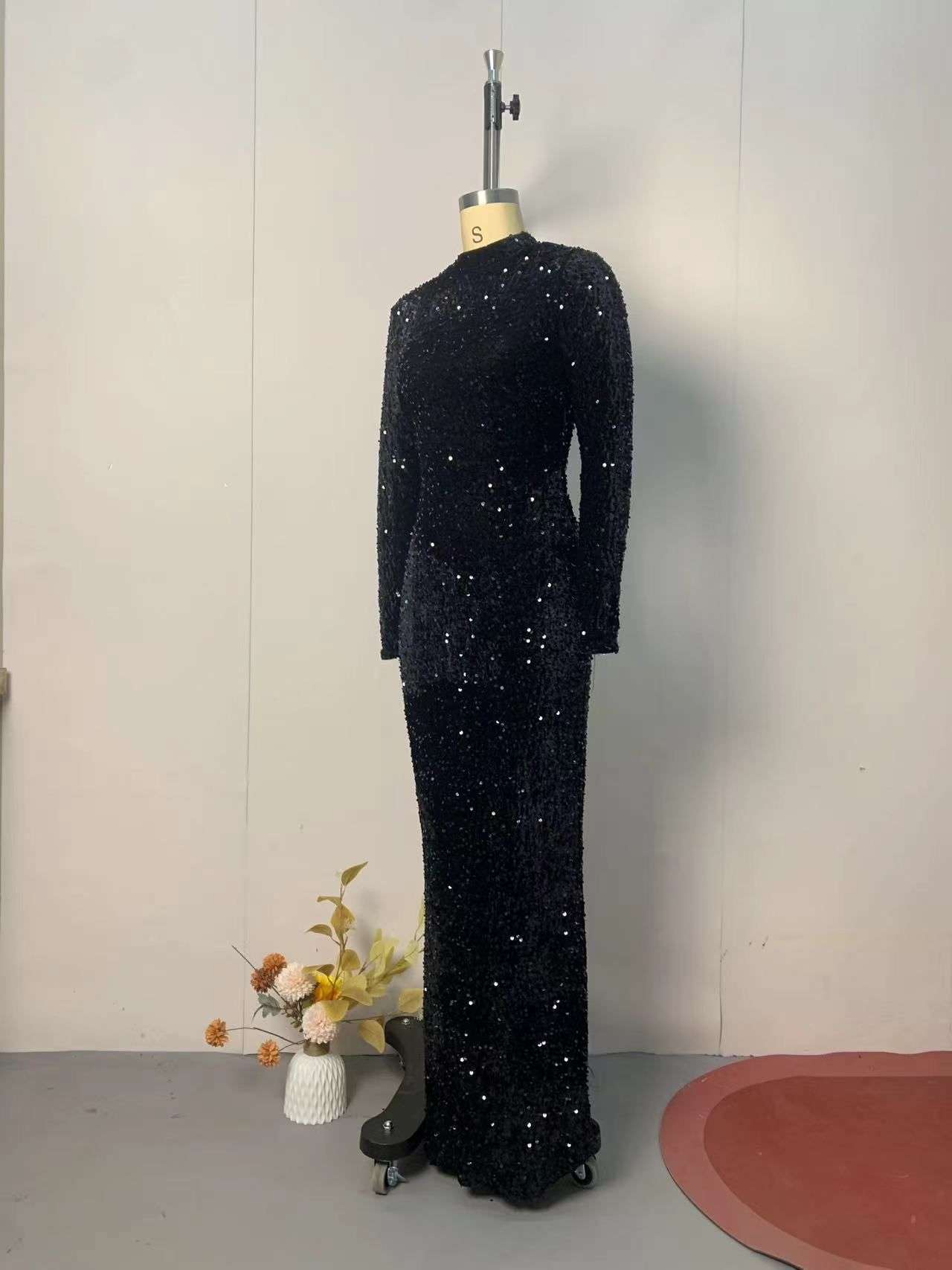 Black Starry Night Sequin Evening Gown image 4
