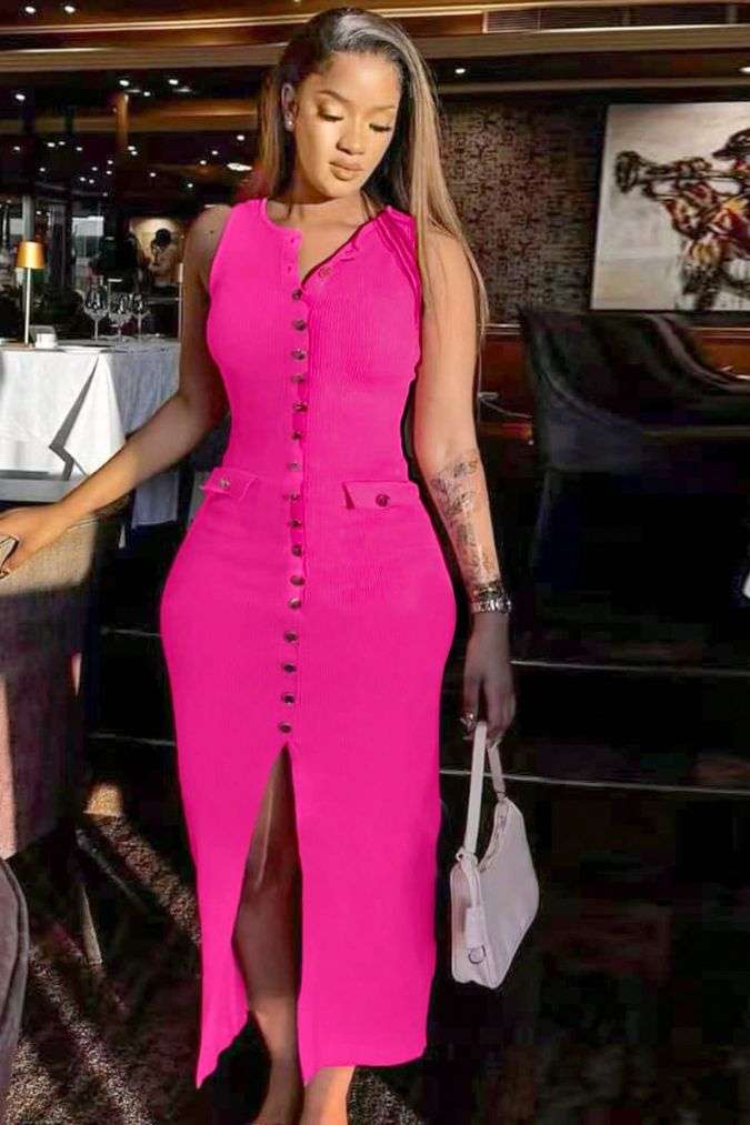 Button-Front Midi Dress image 0