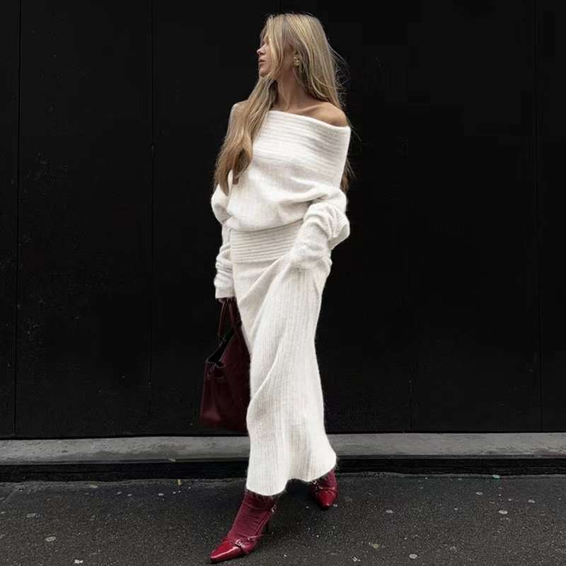Off Shoulder Sweater Co-ords Maxi Skirt Set image 3