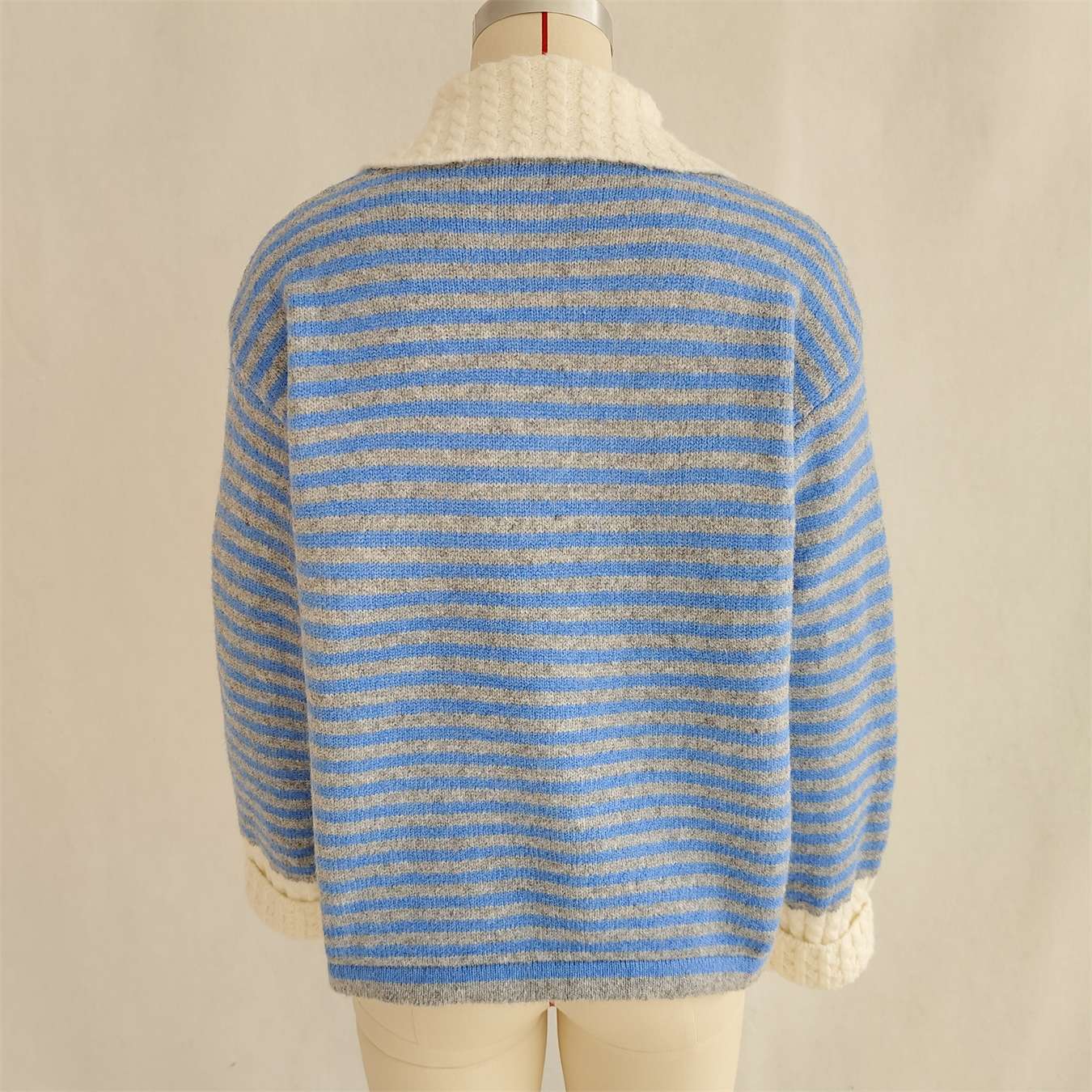Striped Cardigan with Contrast Collar & Cuffs image 4