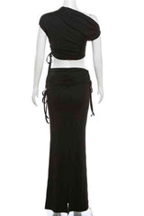 Sexy Low Rise  Drawstring Maxi Skirt Crop Top 2pcs Set image 7