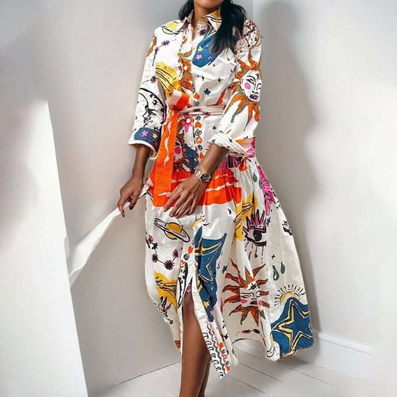 Summer Long Midi Dress with waist belt image 2