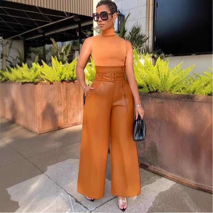 High Waist Wide Leg Pants PU Trousers image 3