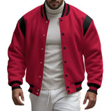Stand Collar Classic Baseball Jackets - S, Red image