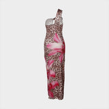 One-Shoulder Leopard Floral Maxi Dress image 2