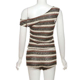 Striped Off-Shoulder  Top and Shorts Set image 3