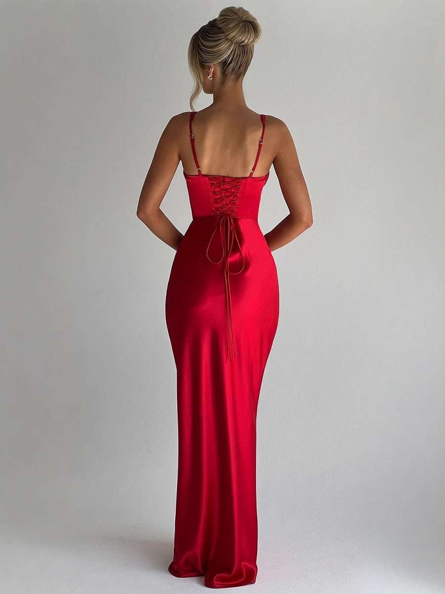 Elegant Red Corset-Style Evening Gown image 2