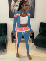 Trendy Color-Block Athletic Tracksuit - M, Blue image