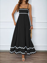 Sleeveless Maxi Dress with Wavy Trim - S, Black image