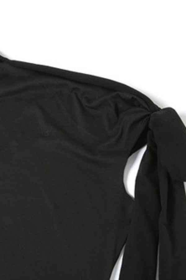 Knot Tie Asymmetric Shoulder Solid Color Maxi Dress image 8