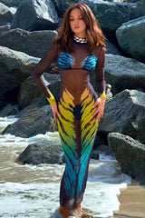 Sexy 3D Print See-Through Mesh Long Sleeve Maxi Dress image 2