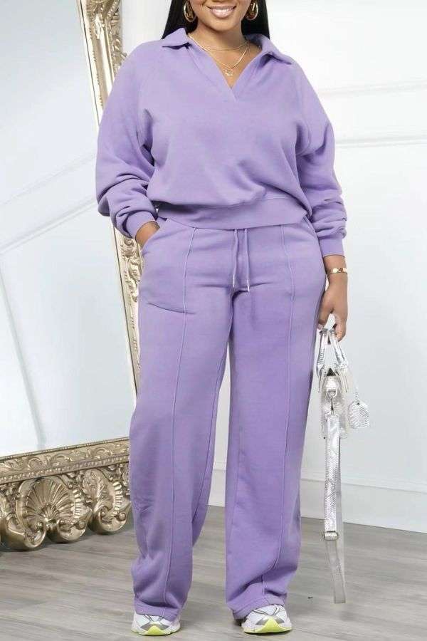 Polo Sweatshirt & Pants Set - L, Thistle Purple image